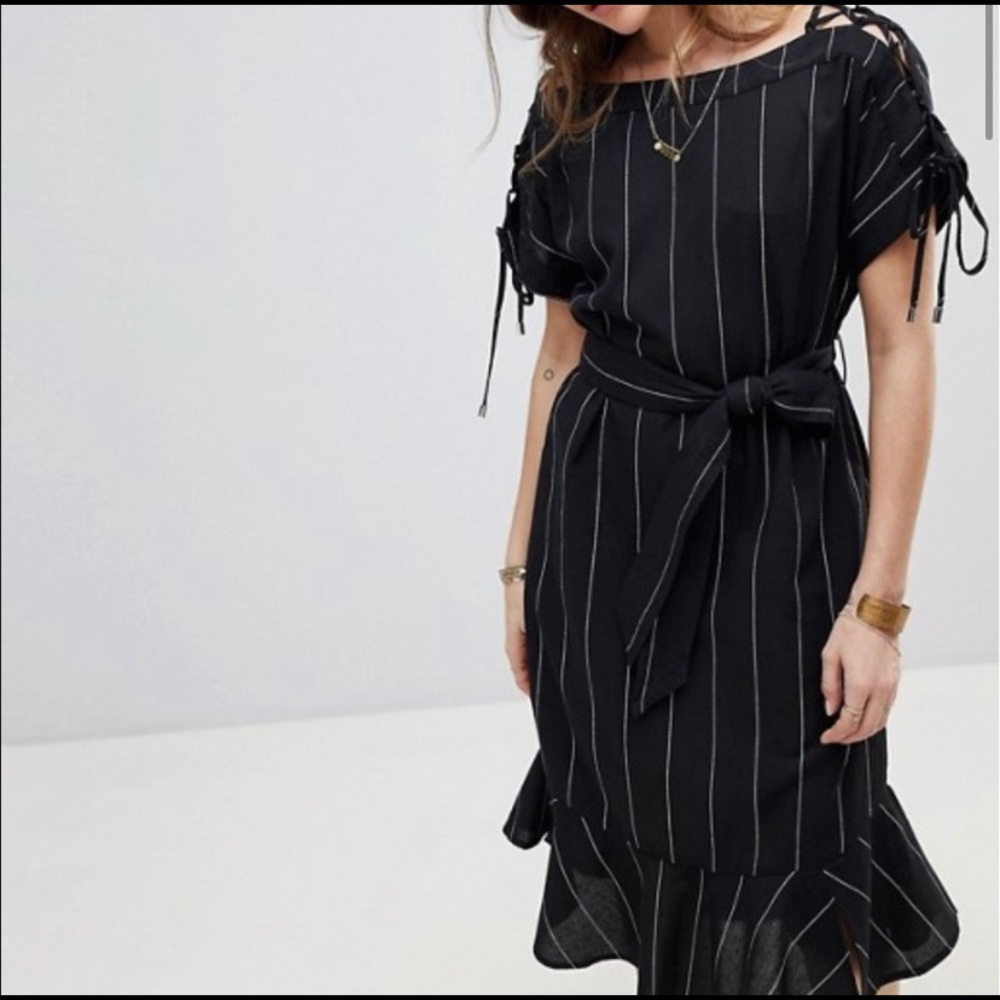 ASOS black striped dress with ruffled bottom